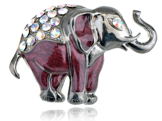 Nickel Iridescent Pearlescent Maroon Elephant Brooch Pin