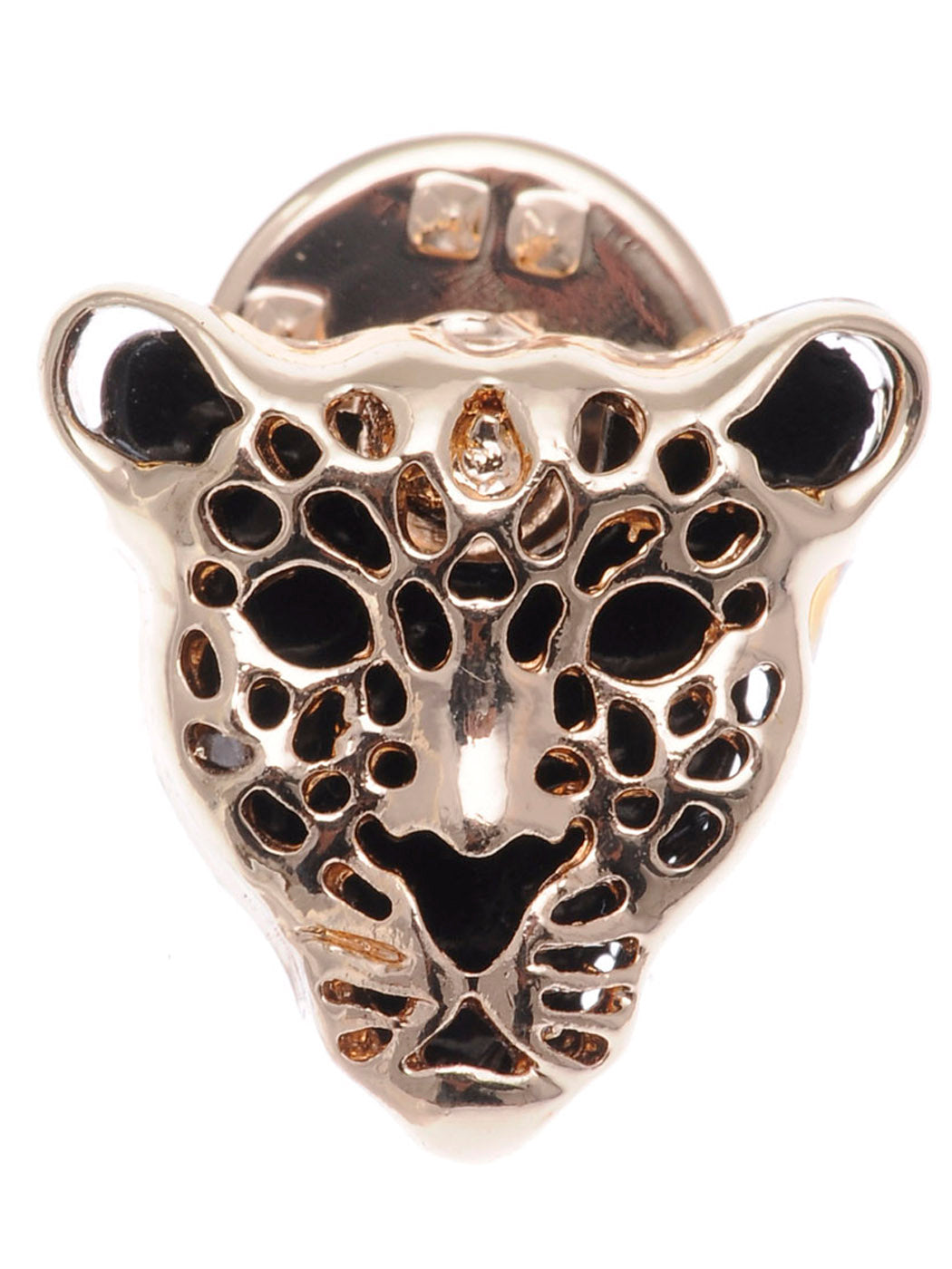 Contemporary Black Enamel Leopard Face Pin Brooch