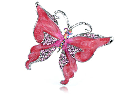 Dark Pink Glitter Butterfly Insect Brooch Pin
