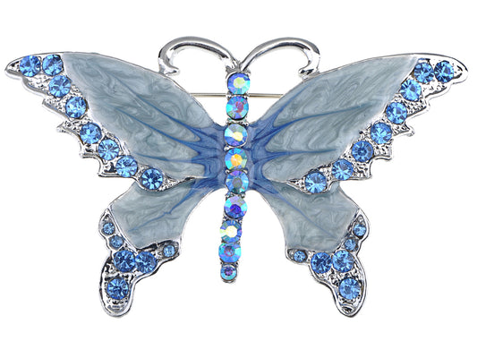 Shine Sapphire Blue Enamel Butterfly Bug Brooch Pin