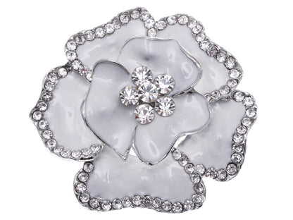 Royal White Enamel Flower Brooch Pin