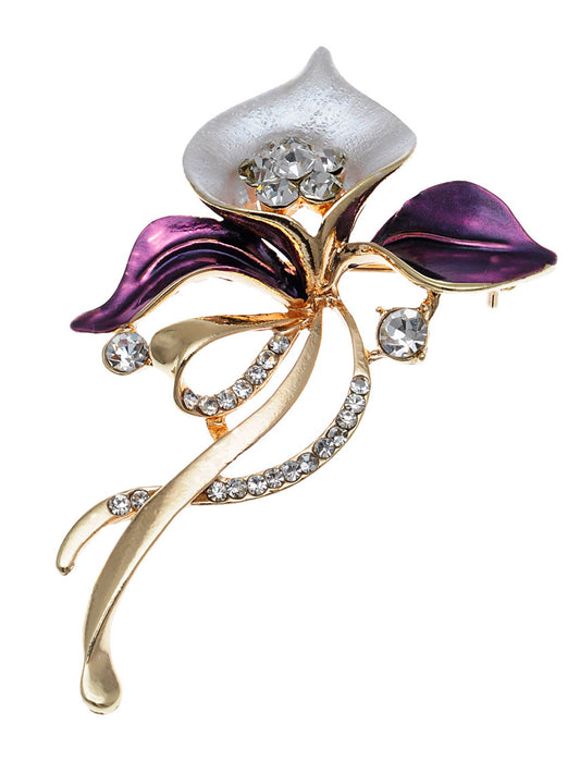 Royal Chic Silver Violet Enamel Flower Pin Brooch