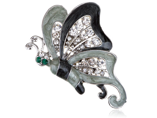 Grey Enamel Wing Green Eye Butterfly Pin Broach Brooch