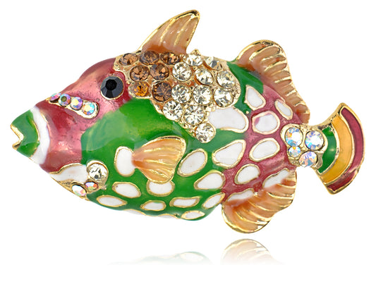 Multicolored Green Red Tropical Nautical Fish Brooch Pin