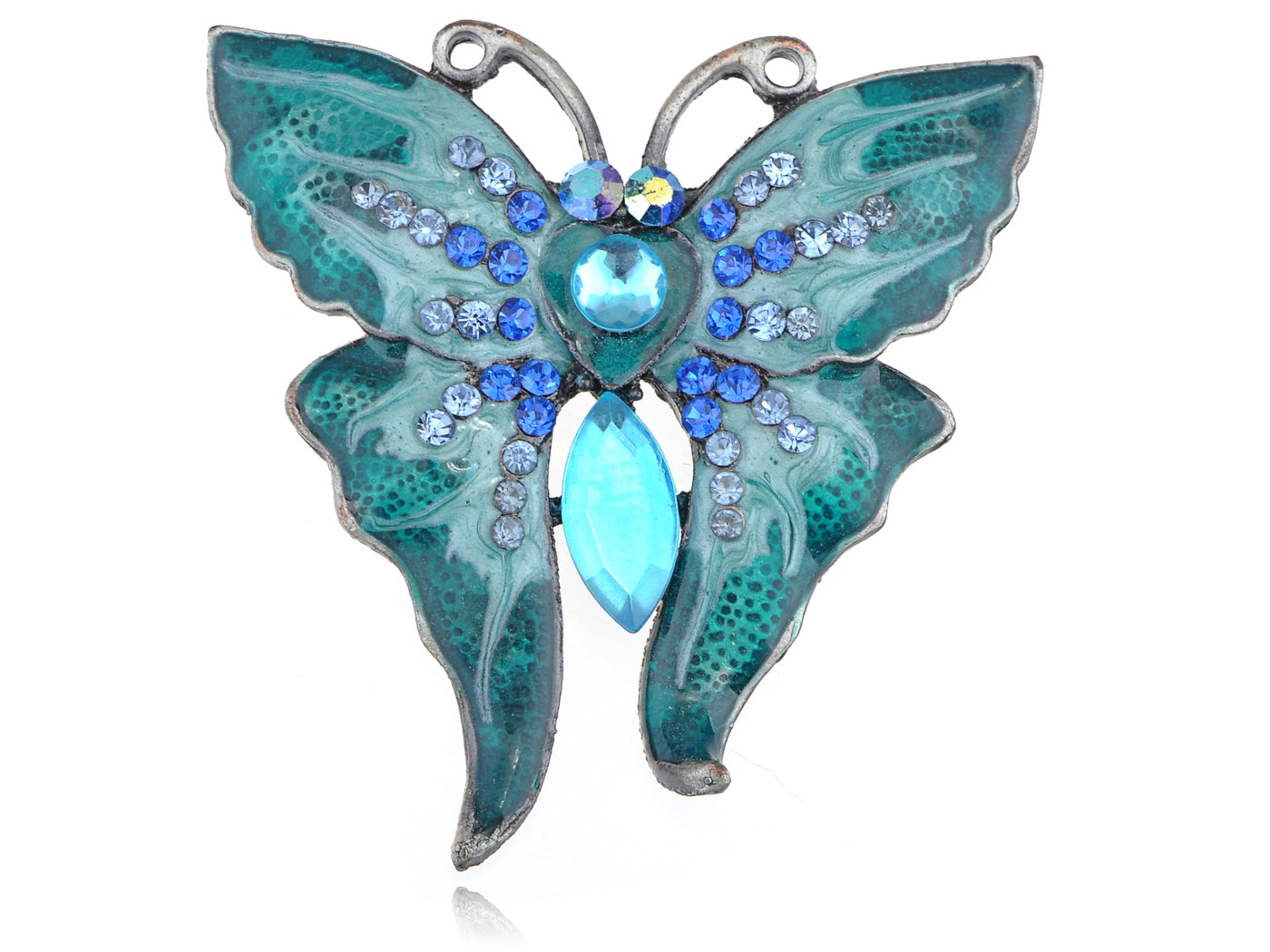 Enamel Wing Blue Green Sapphire Gem Butterfly Moth Pin Brooch