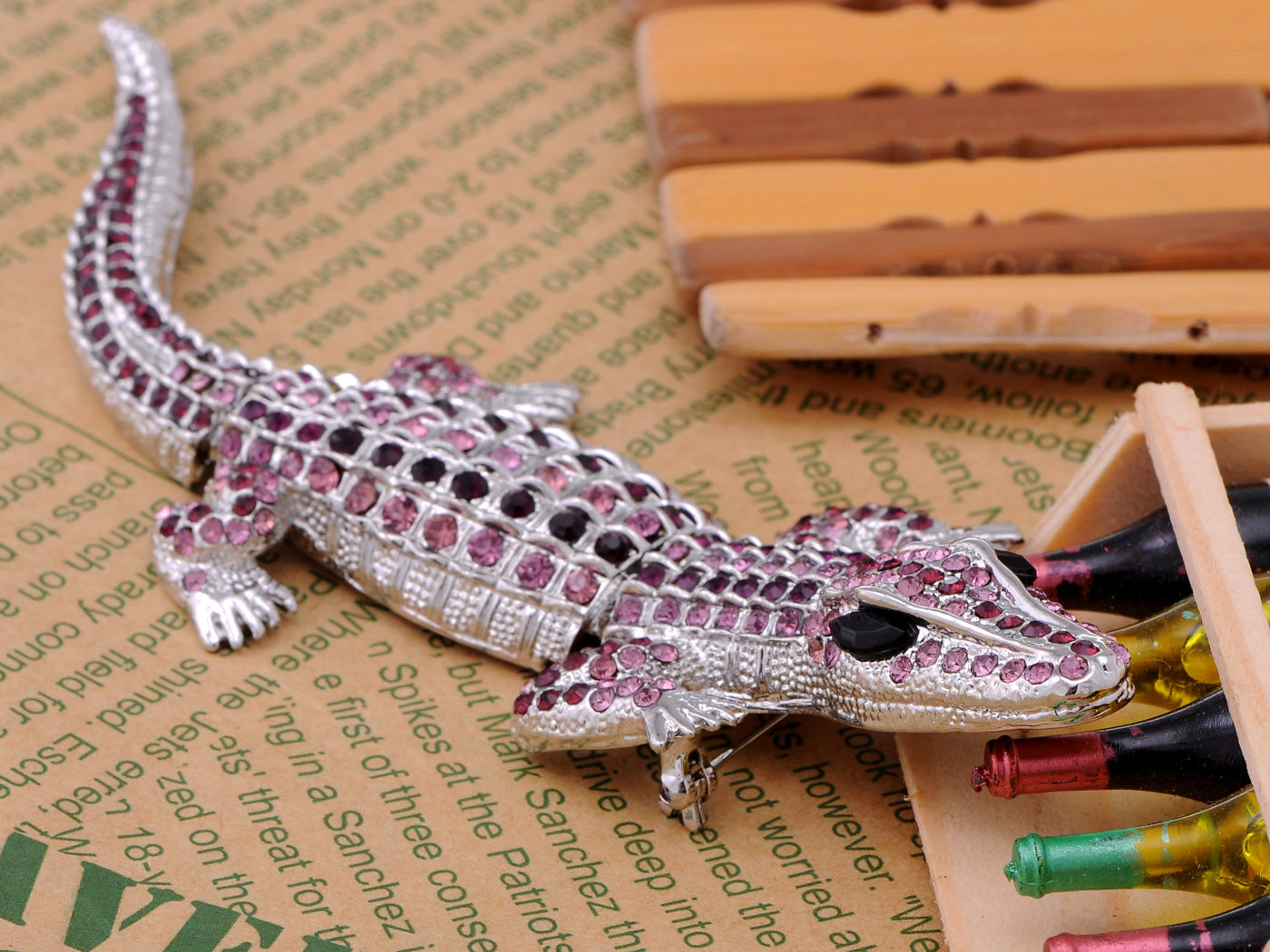 Amethyst Purple Colored Alligator Crocodile Brooch Pin
