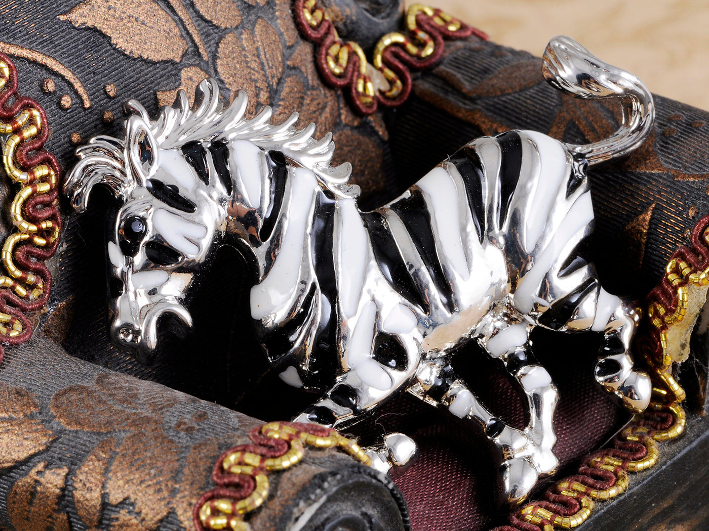 Black White Striped African Zebra Horse Brooch Pin