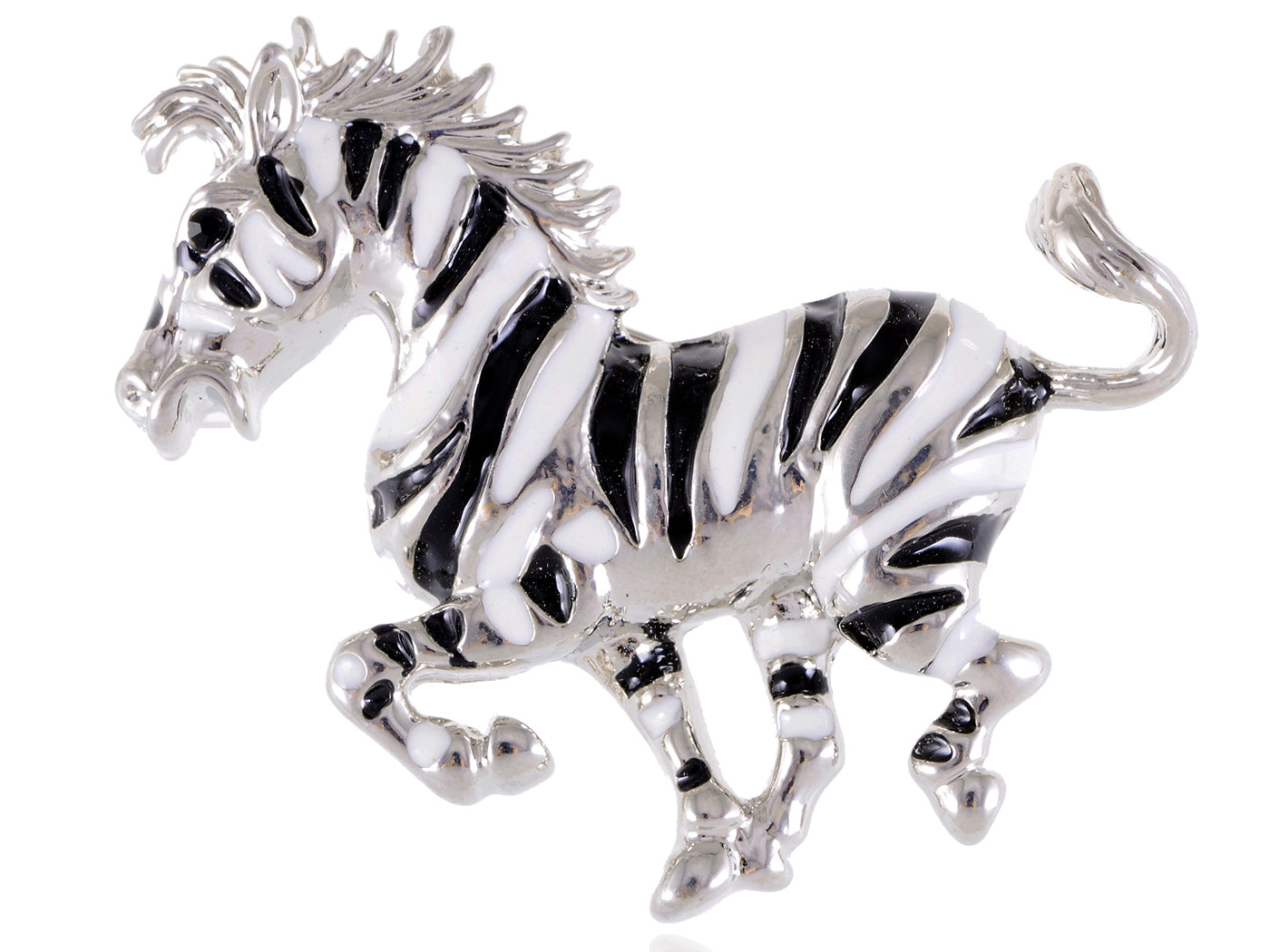 Black White Striped African Zebra Horse Brooch Pin