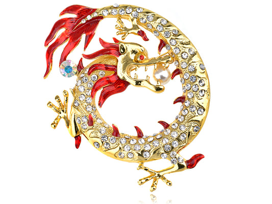 Pearl Fire Zodiac Dragon Brooch Pin