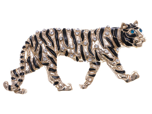 Gold Stripe Tiger Cat Brooch Pin