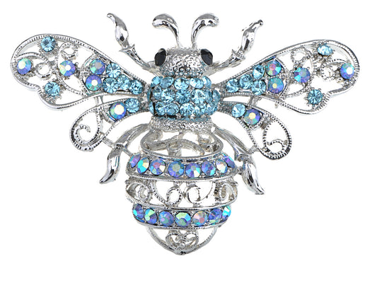 Aqua Light Blue Queen Bee Pin Brooch Insect Bug