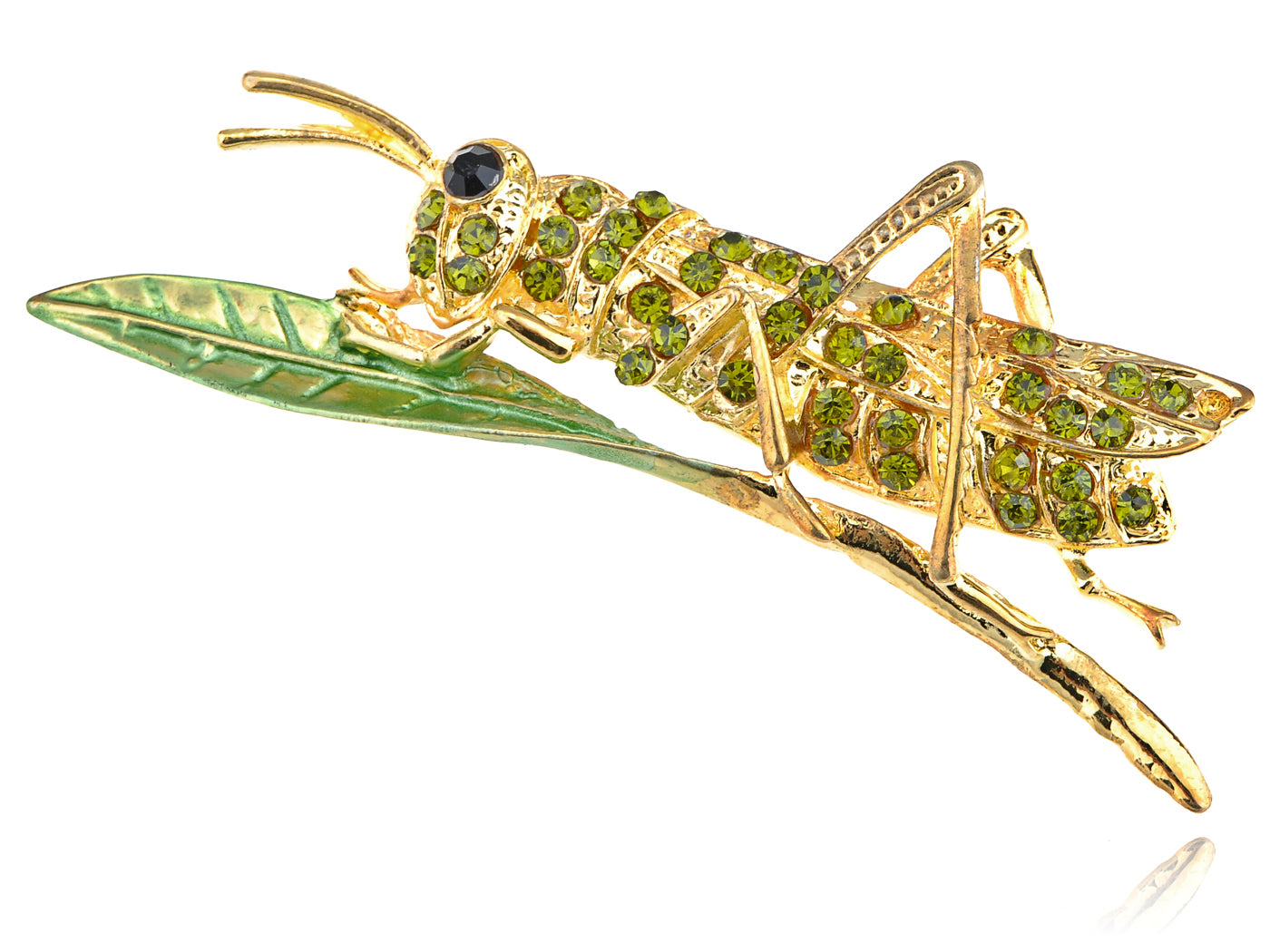 Dark Green Leaf Grasshopper Locust Cricket Pin Brooch
