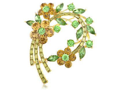 Topaz Green Floral Flower Leaf Wreath Pin Brooch