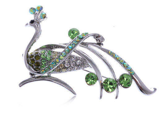 Peridot Green Phoenix Bird Silver Pin Brooch