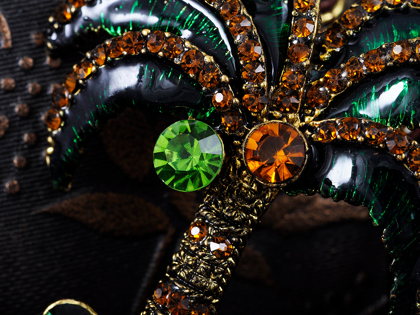 Multi Color Jeweled Green Enamel Palm Tree Pin Brooch