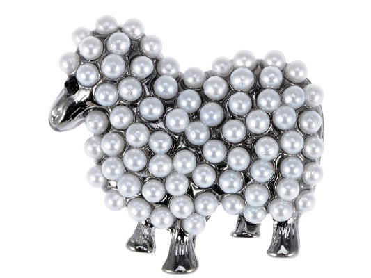 Gun Pearl White Sheep Lamb Goat Brooch Pin