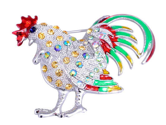 Multi Colored Chicken Rooster Hen Brooch Pin