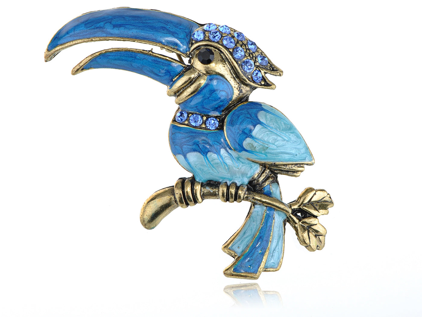 Blue Paint Enamel Sitting Hornbill Bird Pin Brooch