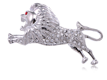 Running Preying Lion Red Eye Leaping Brooch Pin