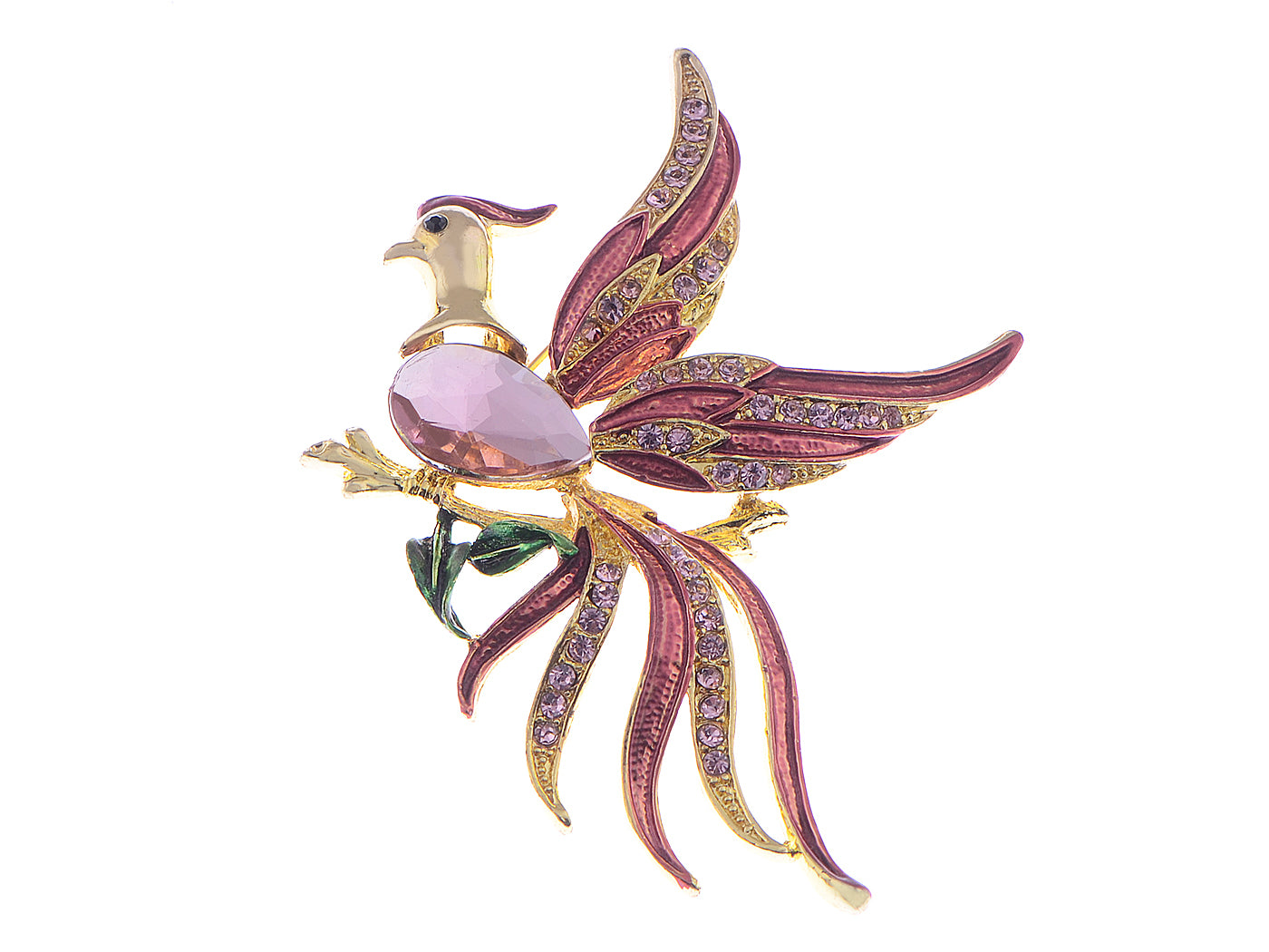 Rone Shine Pink Enamel Stunning Phoenix Flying Bird Brooch Pin