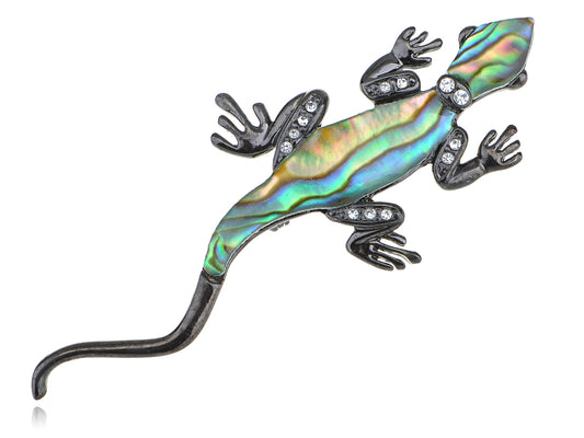 Gun Colored Abalone Lizard Brooch Pin