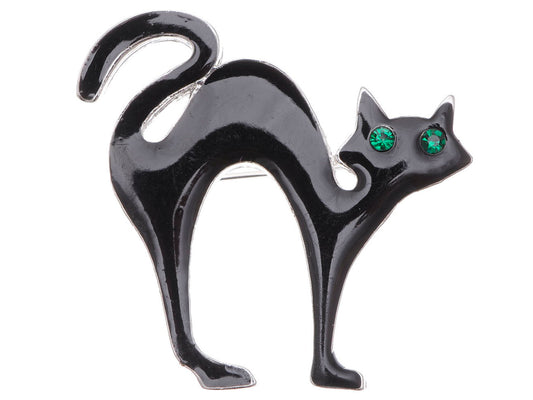 Emerald Green Halloween Black Panther Kitty Cat Kitten Brooch Pin