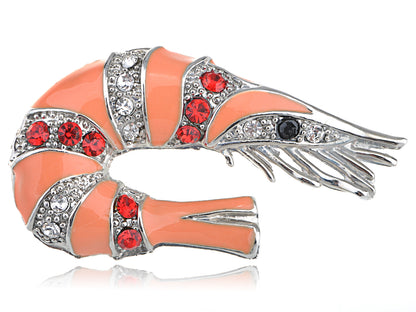 Multi Color Peach Shrimp Crawfish Brooch Pin