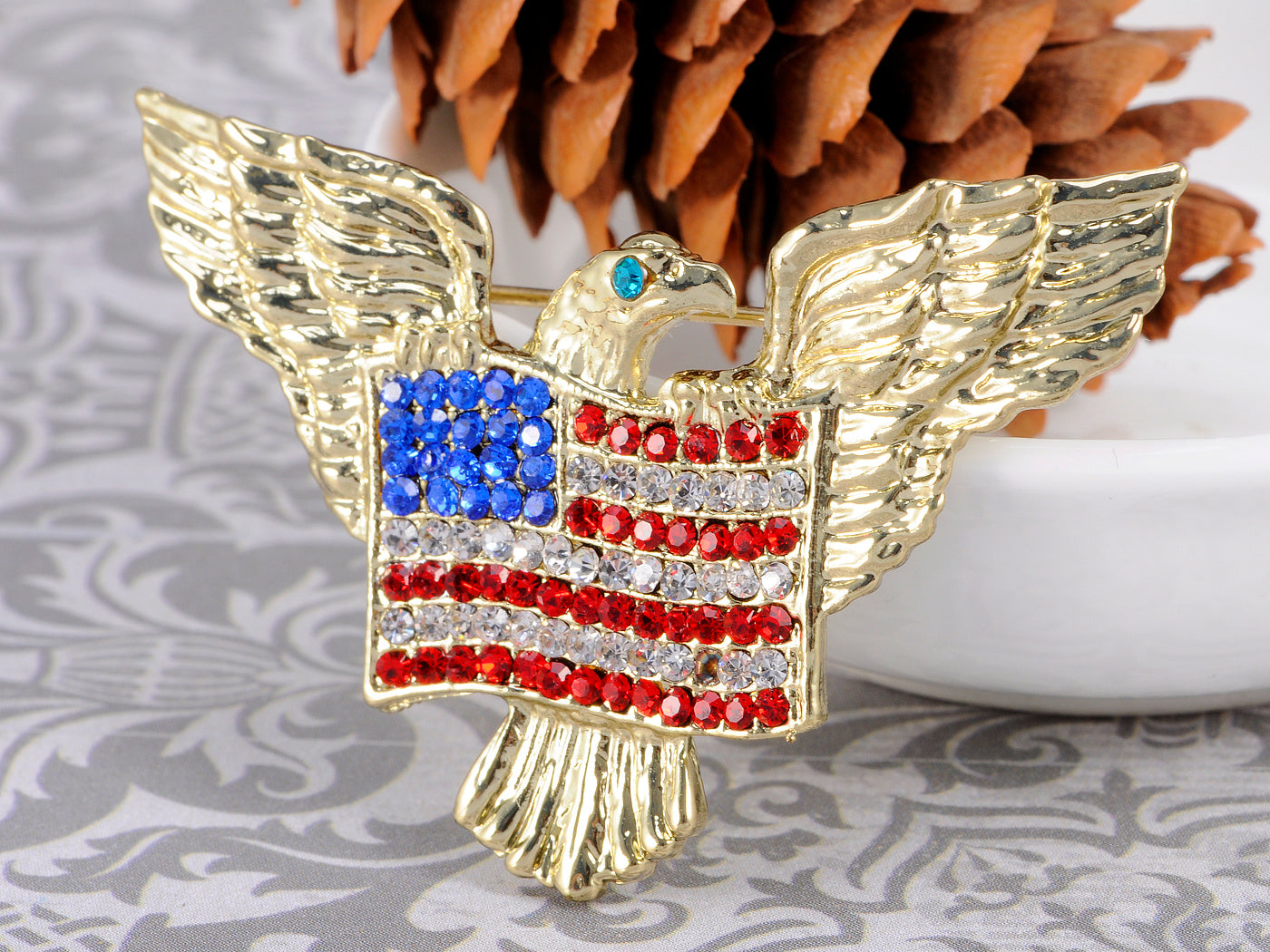 Patriotic American Eagle Usa Flag Brooch Pin