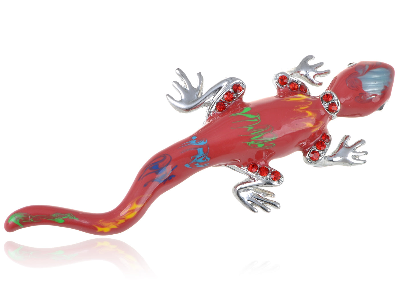 Red Exotic Rainbow Colorful Lizard Brooch Pin