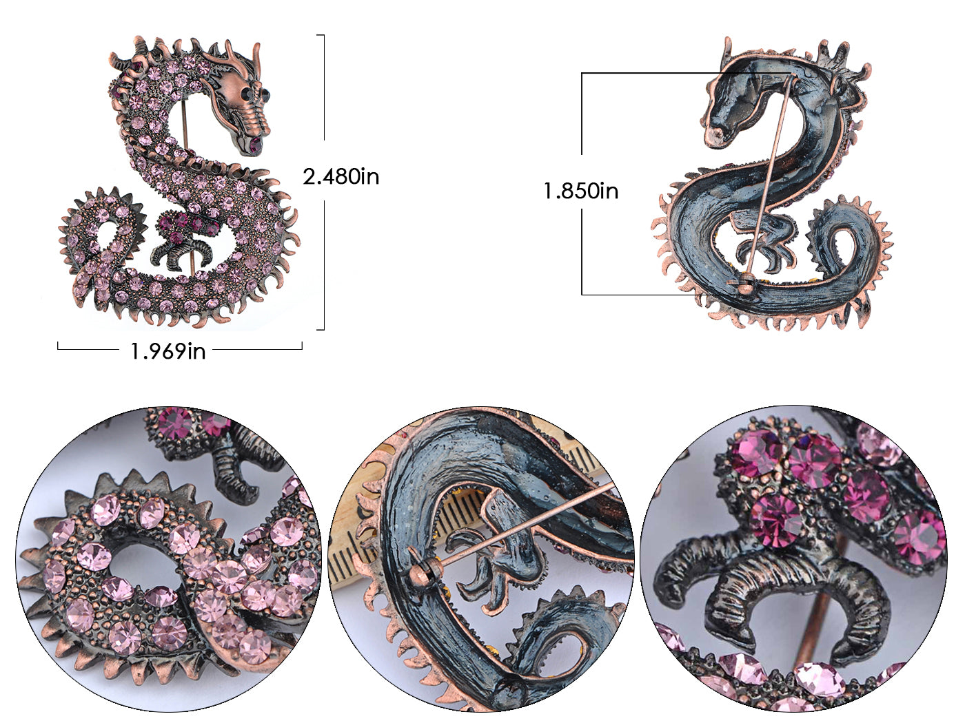 Antique Rust Gun Fantasy Renaissance Medieval Dragon Pink Brooch Pin