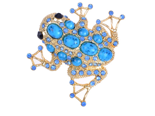 Sapphire & Bead Embedded Frog Toad Jewelry Pin Brooch