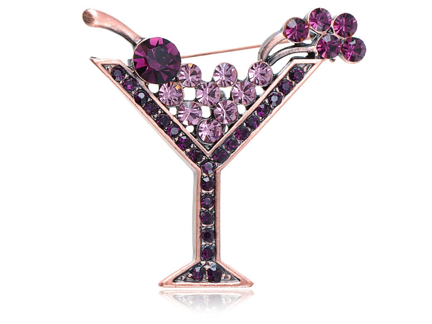 Copper Purple Cocktail Wine Cherry Glass Brooch Pin