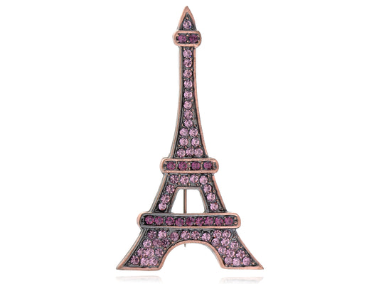 Copper Amethyst Purple Colored Paris Eiffel Tower Brooch Pin