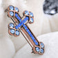 Copper Sapphire Blue Colored Holy Cross Brooch Pin
