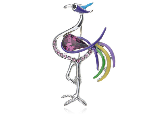 Purple Tropical Colorful Flamingo Bird Brooch Pin