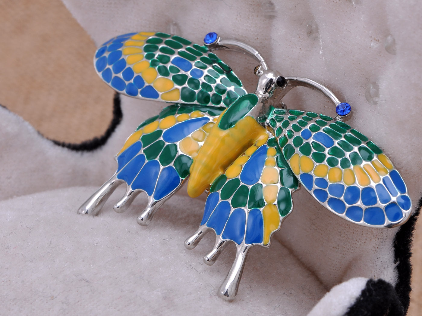 Capri Blue Enamel Painted Butterfly Insect Brooch Jewelry Pin