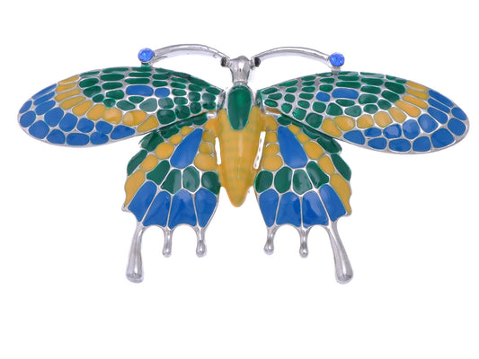 Capri Blue Enamel Painted Butterfly Insect Brooch Jewelry Pin