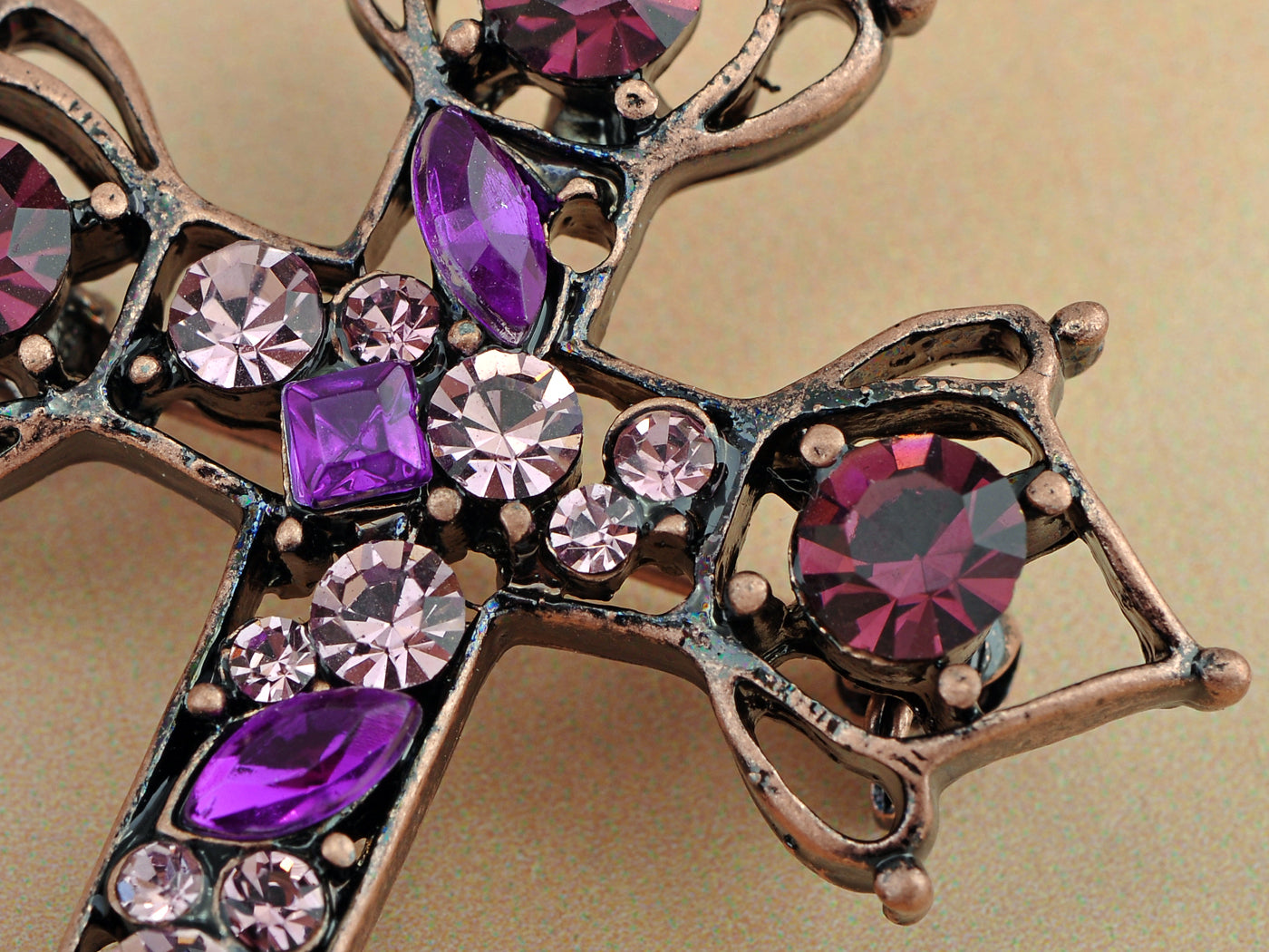 Gun Purple Antique Vintage Holy Cross Brooch Pin