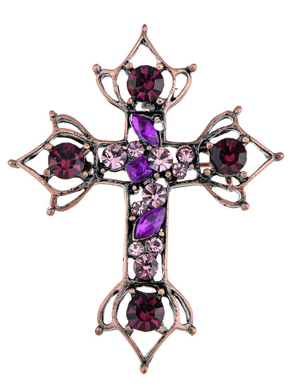 Gun Purple Antique Vintage Holy Cross Brooch Pin