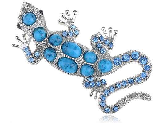 Sapphire Blue Bumpy Back Beaded Lizard Animal Pin Brooch