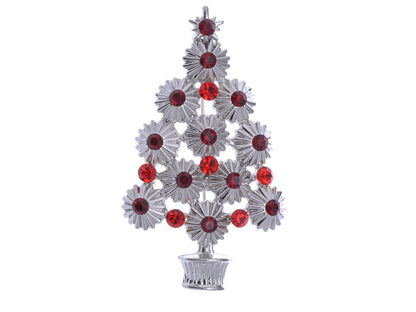 Trendy Ruby Red Christmas Tree Holiday Pin Brooch Pendant