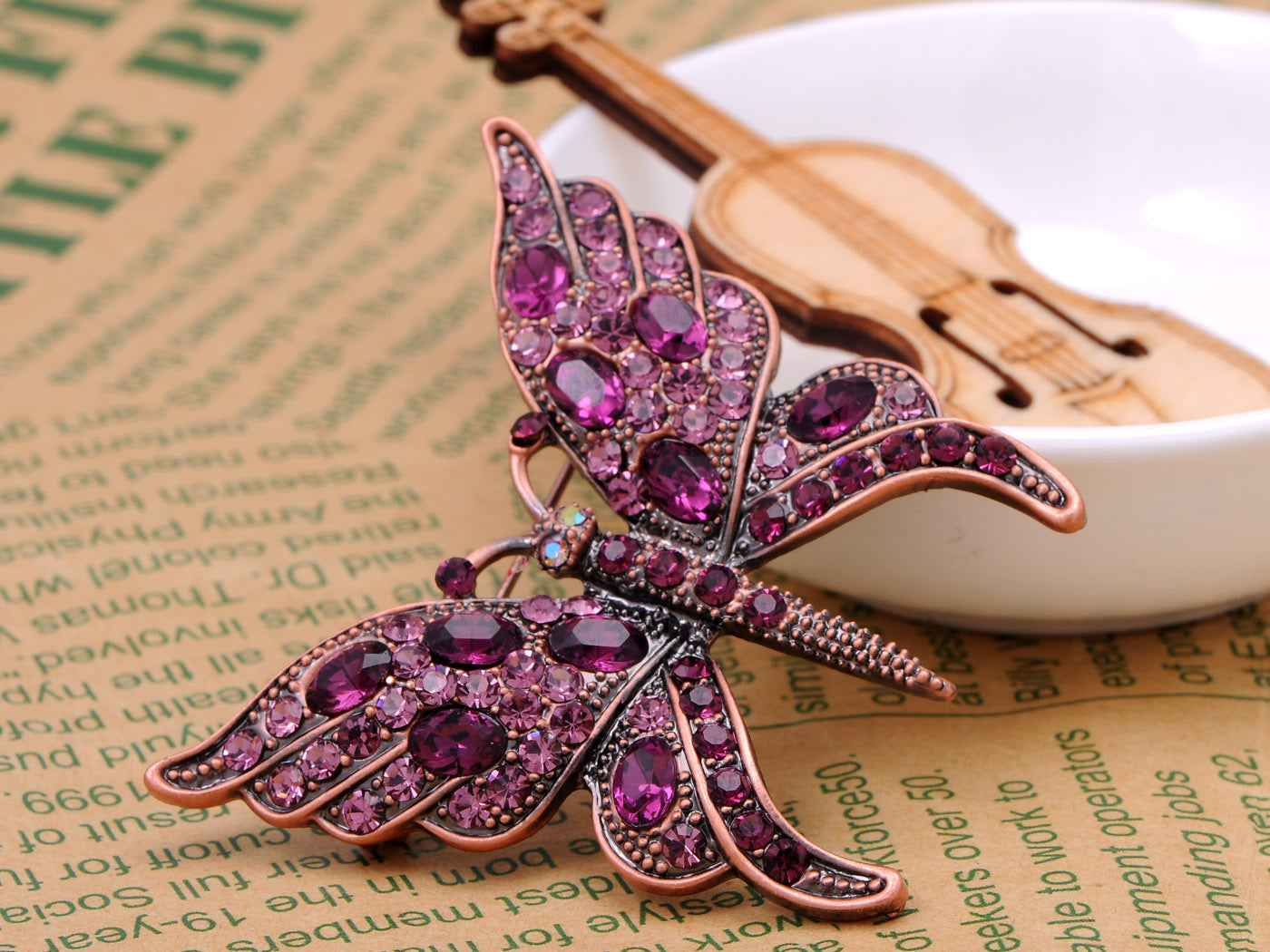 Gun Purple Gem Antique Butterfly Brooch Pin
