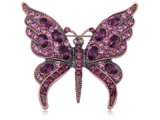 Gun Purple Gem Antique Butterfly Brooch Pin