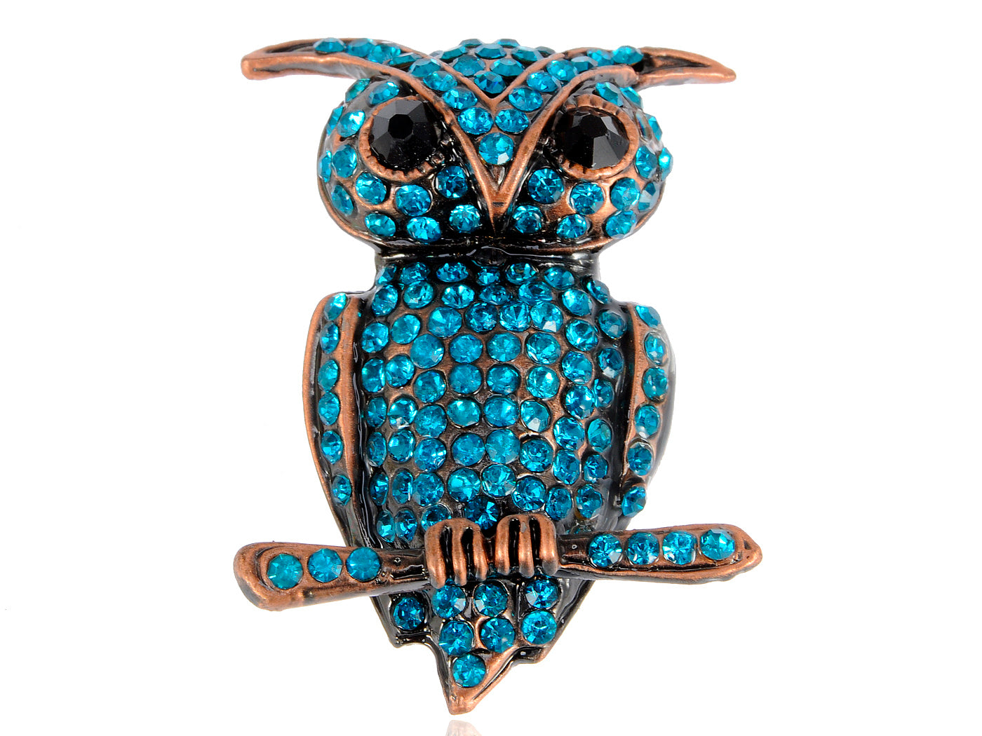 Light Blue Little Owl Hoot Bird Branch Brooch Pin