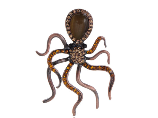 Copper Topaz Colored Nautical Octopus Legs Brooch Pin