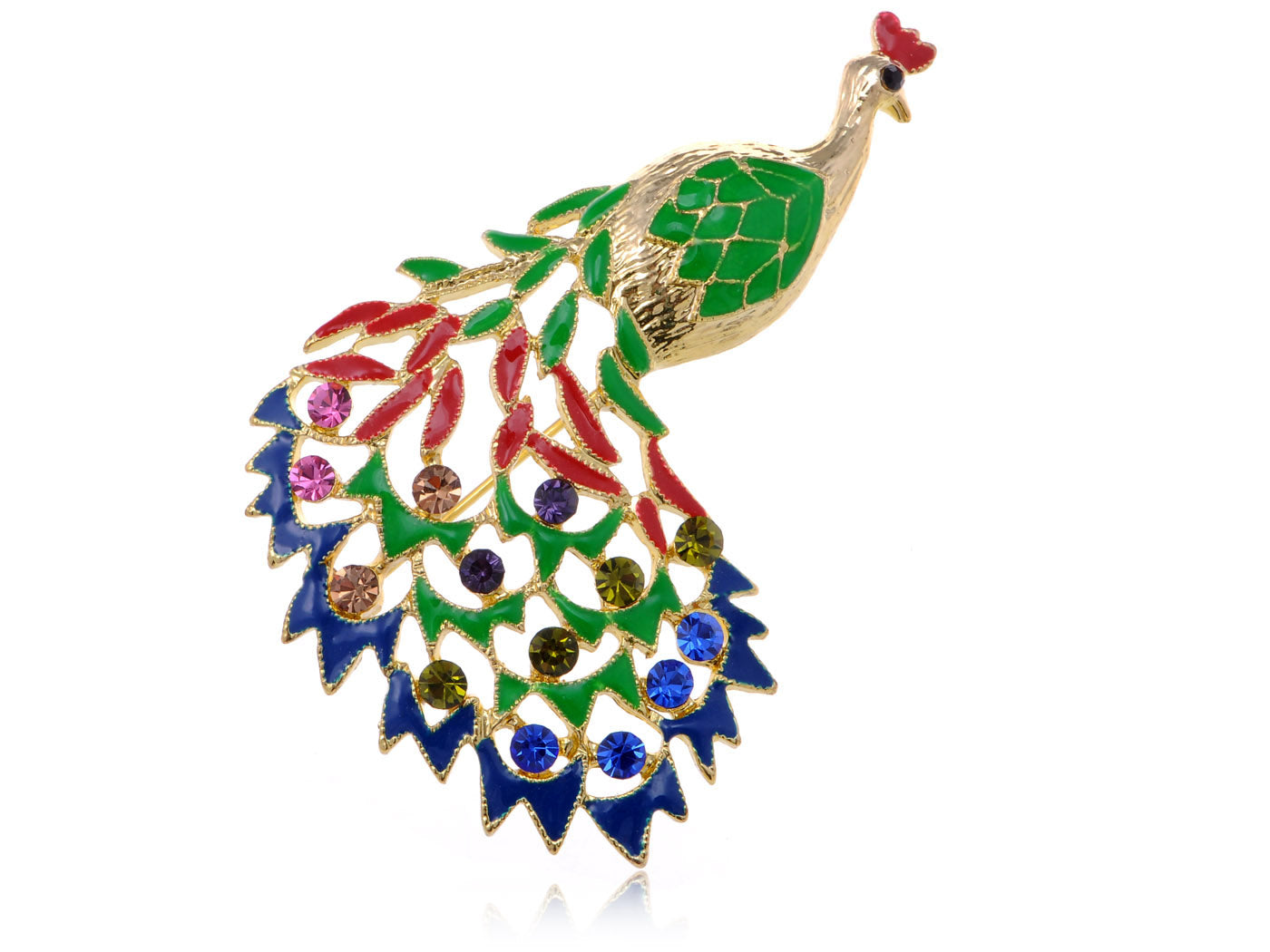 Gold Multicolored Peacock Bird Brooch Pin