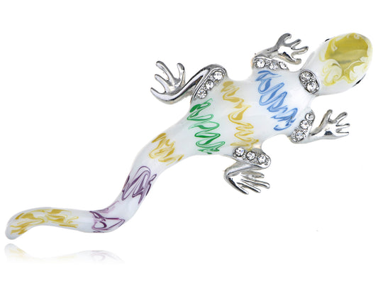 Multicolored Colorful White Lizard Brooch Pin