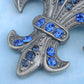 Blue Sapphire Fleur De Lis Pin Brooch