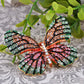 Vintage Shine Pink Green Multicolor Empress Monarch Winged Butterfly Bug Brooch Pin
