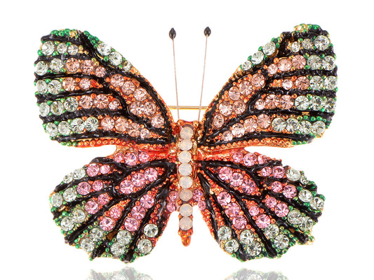 Vintage Shine Pink Green Multicolor Empress Monarch Winged Butterfly Bug Brooch Pin